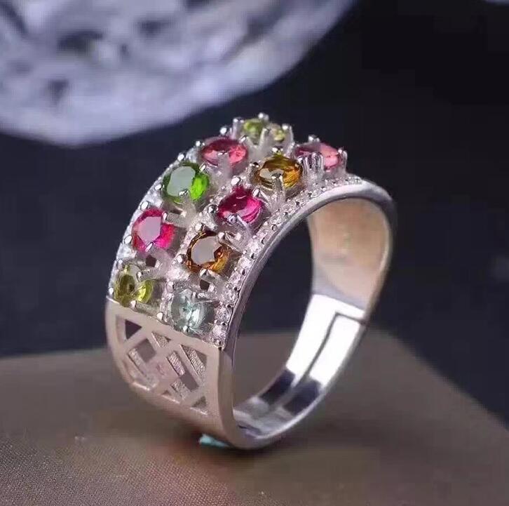 Pure 925 silver wide ring with tourmaline 10 pcs natural multicolor color tourmaline ring sterling silver tourmaline ring