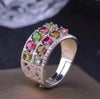 Pure 925 silver wide ring with tourmaline 10 pcs natural multicolor color tourmaline ring sterling silver tourmaline ring