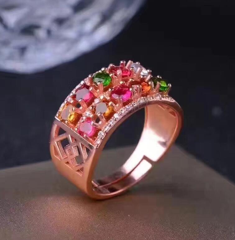 Pure 925 silver wide ring with tourmaline 10 pcs natural multicolor color tourmaline ring sterling silver tourmaline ring