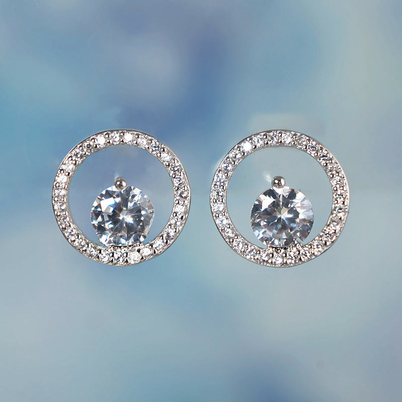 Pure 925 sterling silver mosaic AAA zircon circles stud earrings simple trendy design wild earrings for women fashion jewelry