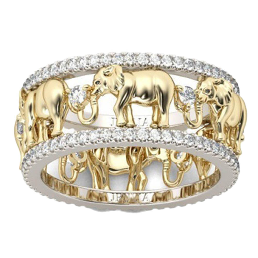 Pure Copper Antique Gold Color Lucky 3D Elephant Ring Romantic Zircon Ring For Man/Woman Jewelry Drop Shipping