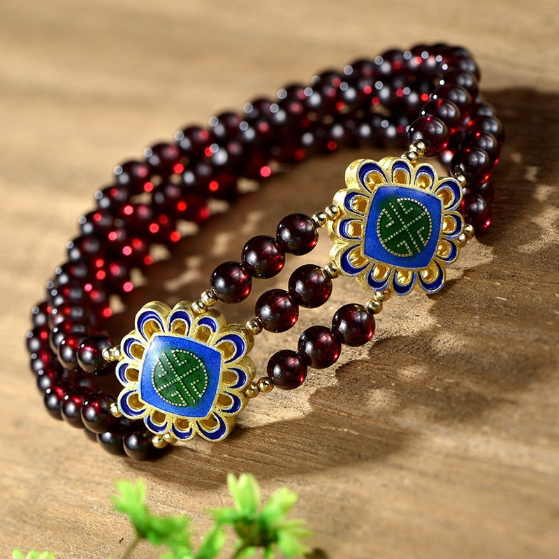 Pure Handmade Bracelet Natural Garnet Beads DIY With Cloisonne Accessories Wholesale Fashion Female