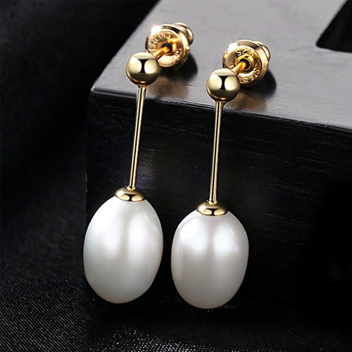 Pure S925 silver 8-9mm Rice Natural Pearl Earrings For Women Jewelry Pearl 3 Colors Choose Gift