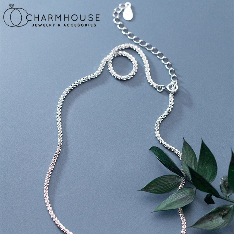 Pure Silver 925 Choker Necklaces For Women 2.5mm Starry Chain Necklace Short Collier Femme 2021 Trendy Jewelry Accesories Gifts