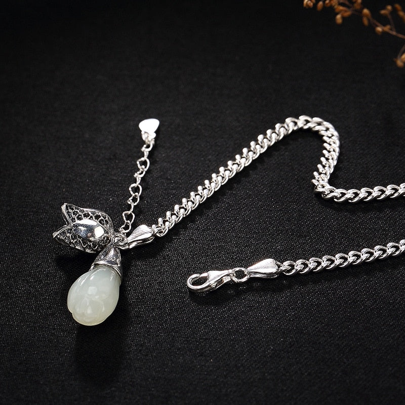 Pure Silver, Hetian Jade White Jade Mosaic Jade Orchid Flower, Simple And High-end Ladies' Chain Bracelet Wholesale.