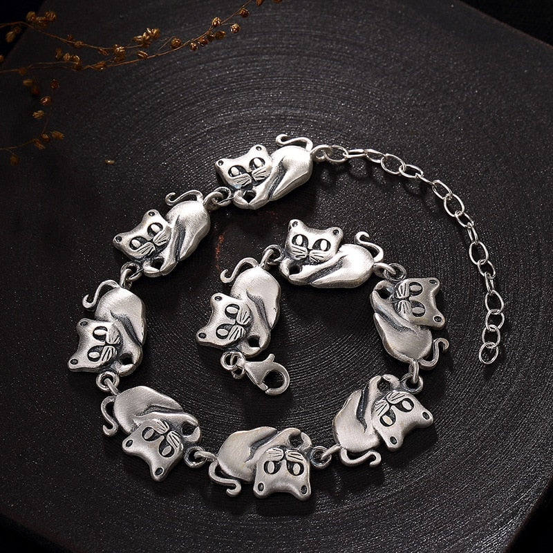 Pure Silver Matte Plutus Cat Lady Style Restoring Ancient Ways Of High-grade Joker Silver Bracelet Wholesale Agents