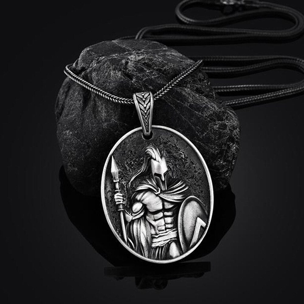 Pure Tin Pendant Necklace Spartan Warrior Titanium Steel Retro Necklace Long Hip Hop Men's Sweater Chain