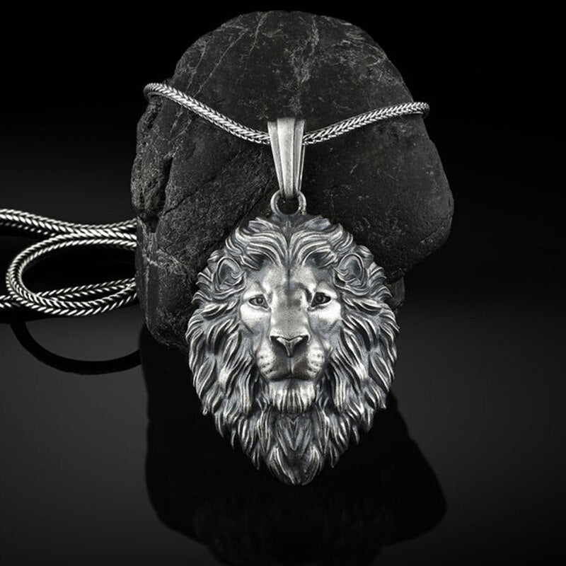 Pure Tin Zodiac Jewelry on the neck Lion Head Pendant Necklace men Hip Hop Animal Men's Chain necklace Accessories