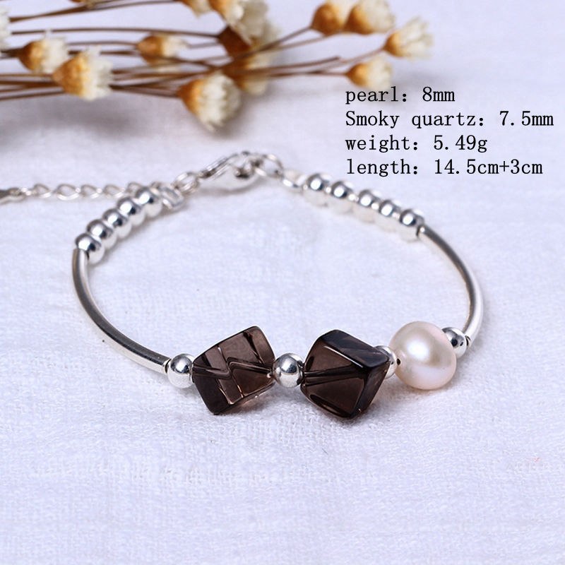 Pure handmade DIY fashion 925 sterling silver bracelet femininity natural pearl Smoky Quartz bracelets