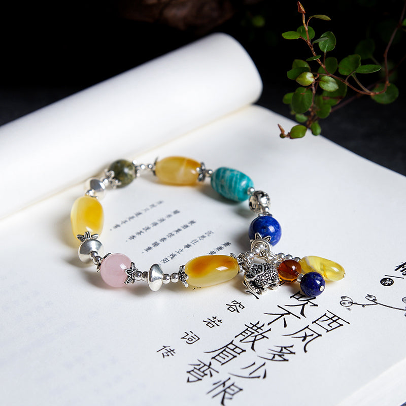 Pure natural amber beeswax beads Sterling silver with green pine South red gold gold 925 blessing bags DIY hand string bracelet