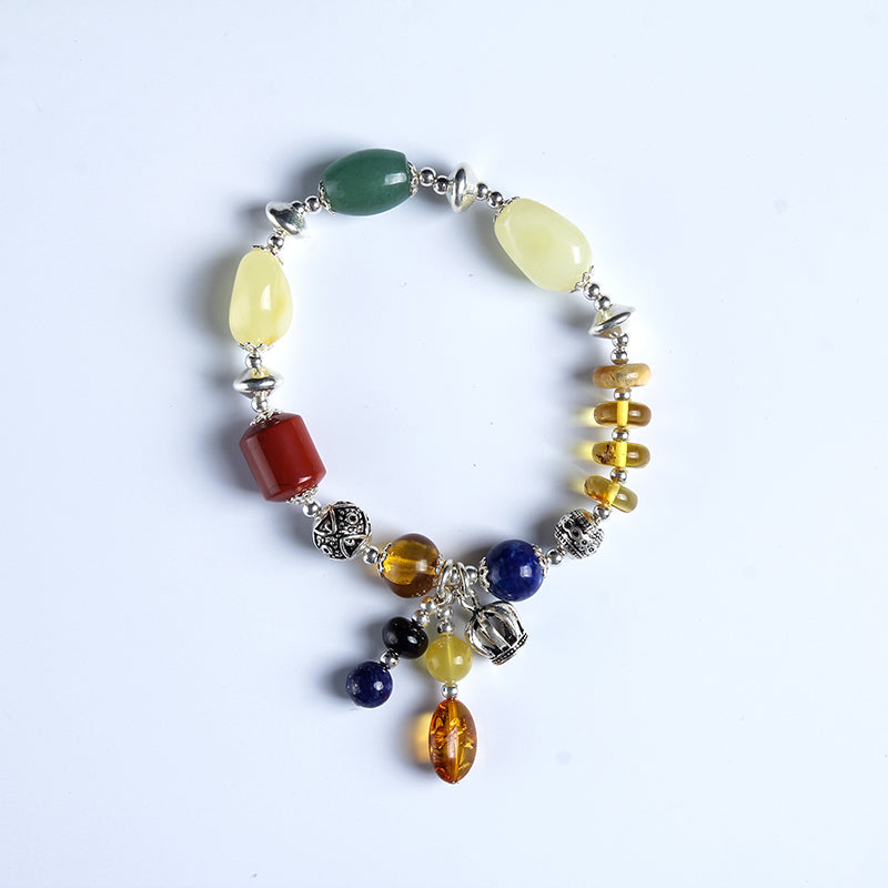 Pure natural amber bracelet full of honey chicken yellow old wax bead beads multi-turn DIY hand string female models BR306