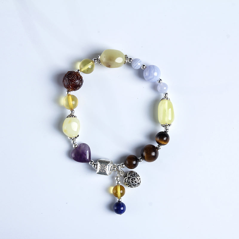 Pure natural amber bracelet full of honey chicken yellow old wax bead beads multi-turn DIY hand string female models BR014