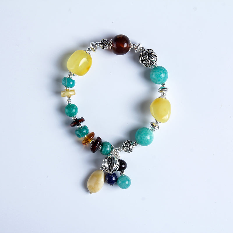 Pure natural amber bracelet full of honey chicken yellow old wax bead beads multi-turn DIY hand string female models BR206