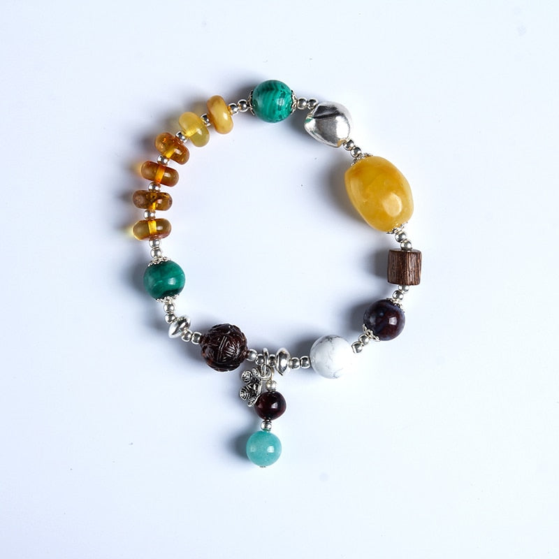 Pure natural amber bracelet full of honey chicken yellow old wax bead beads multi-turn DIY hand string female models BR3011