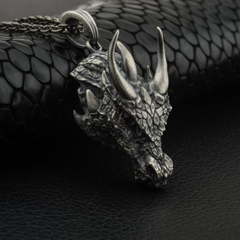 Pure tin animal Jewelry on the neck domineering dragon head pendant necklace men hip hop retro zodiac Men's chain necklace