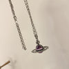 Purple Black Saturn Crystal Pendant Necklace Hip-hop Punk Retro Chain Of Clavicle Sweater Chain Ms Girl Travel Jewelry