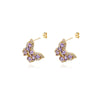Purple Crystal Butterfly Stud Earrings For Women Stainless Steel Zircon Earrings 2023 Trend Couple Jewelry boucle oreille femme