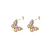 Purple Crystal Butterfly Stud Earrings For Women Stainless Steel Zircon Earrings 2023 Trend Couple Jewelry boucle oreille femme