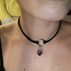 Purple Crystal Choker Necklace Witchy Jewelry Raw Stone Pendant Black Layering Choker Boho Style Punk Charm Women Gifts