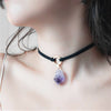 Purple Crystal Choker Necklace Witchy Jewelry Raw Stone Pendant Black Layering Choker Boho Style Punk Charm Women Gifts