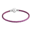 Purple Leather Rope Bracelet 100% 925 Sterling Silver Ball Clasp Charm Beads Bracelets for Women DIY Fine Jewelry PLE503