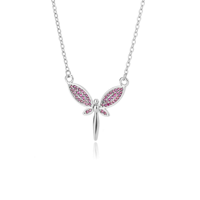 Purple Zircon Dragonfly Necklace For Women Stainless Steel Gold  Color CZ Necklaces 2023 Korean Aesthetic Jewelry