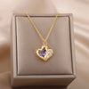 Purple Zircon Heart Necklace for Women Stainless Steel Gold Color Necklaces 2023 Trend Couple Wedding Aesthetic Jewelry collares