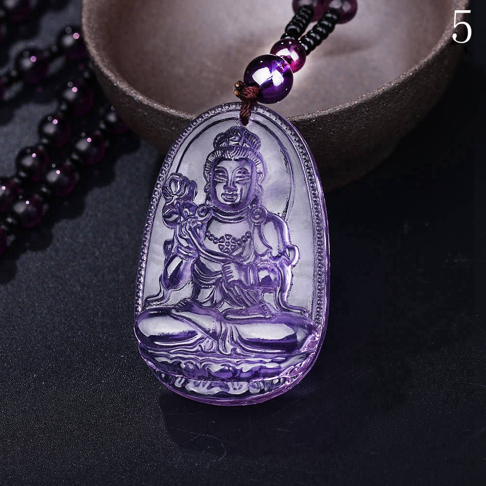 Purple natural stone crystal pendant necklace High Quality Crystal Carved Buddha Amulet Pendant Necklace Women Men Jade Jewelry