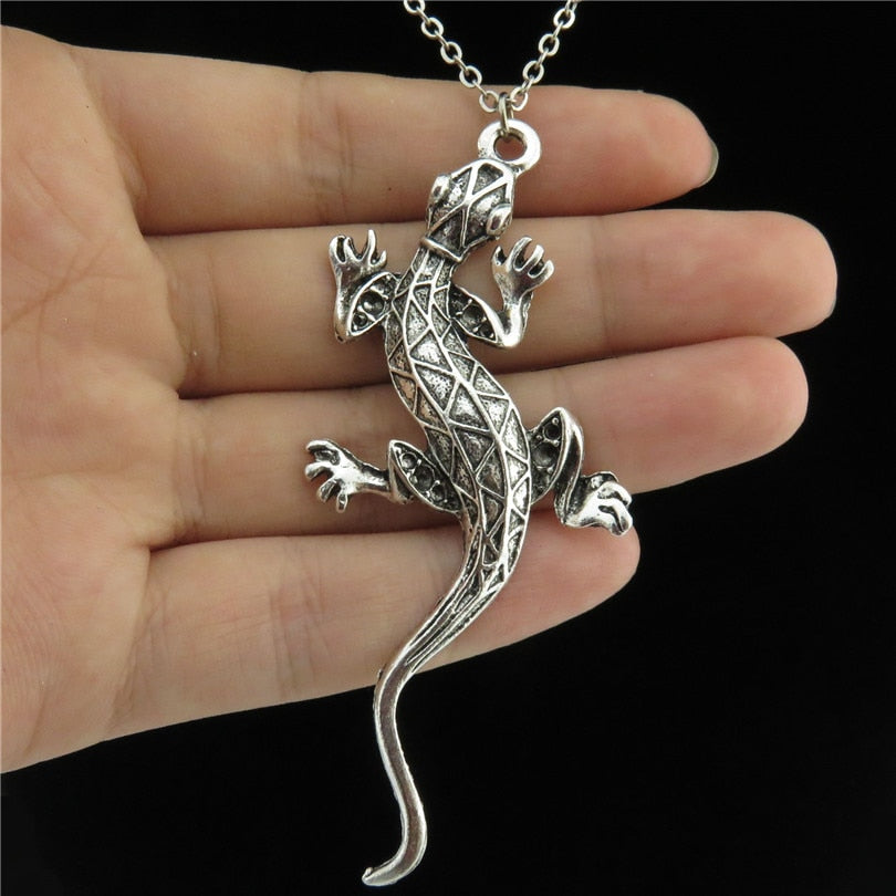 Q2226 Vintage Alloy 73mm Long Animal Cabrite Lizard Pendant Choker Chain Necklace 18&quot; Women Jewelry Supplies