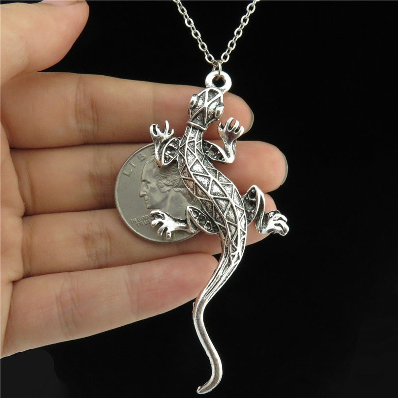 Q2226 Vintage Alloy 73mm Long Animal Cabrite Lizard Pendant Choker Chain Necklace 18&quot; Women Jewelry Supplies