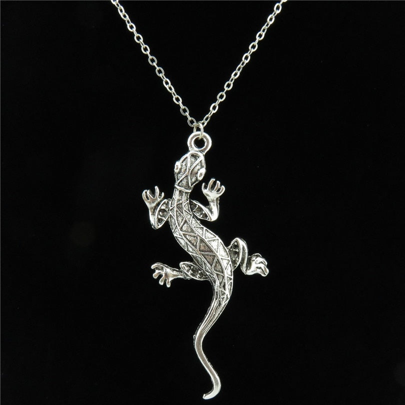 Q2226 Vintage Alloy 73mm Long Animal Cabrite Lizard Pendant Choker Chain Necklace 18&quot; Women Jewelry Supplies