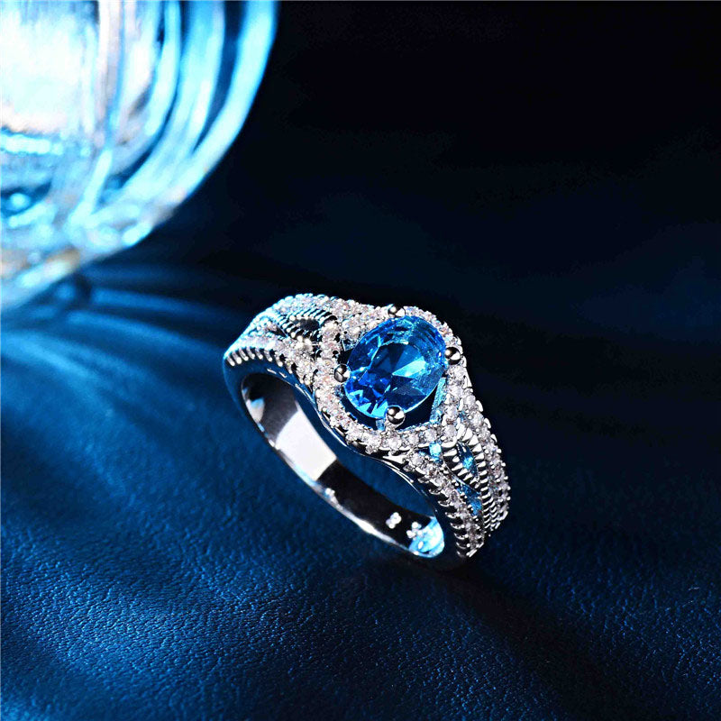 Amazing Blue Zircon CZ Silver Color Party Rings Size 7 8 9 Famous Bands Female Women Jewelry Accessories Newest Design!