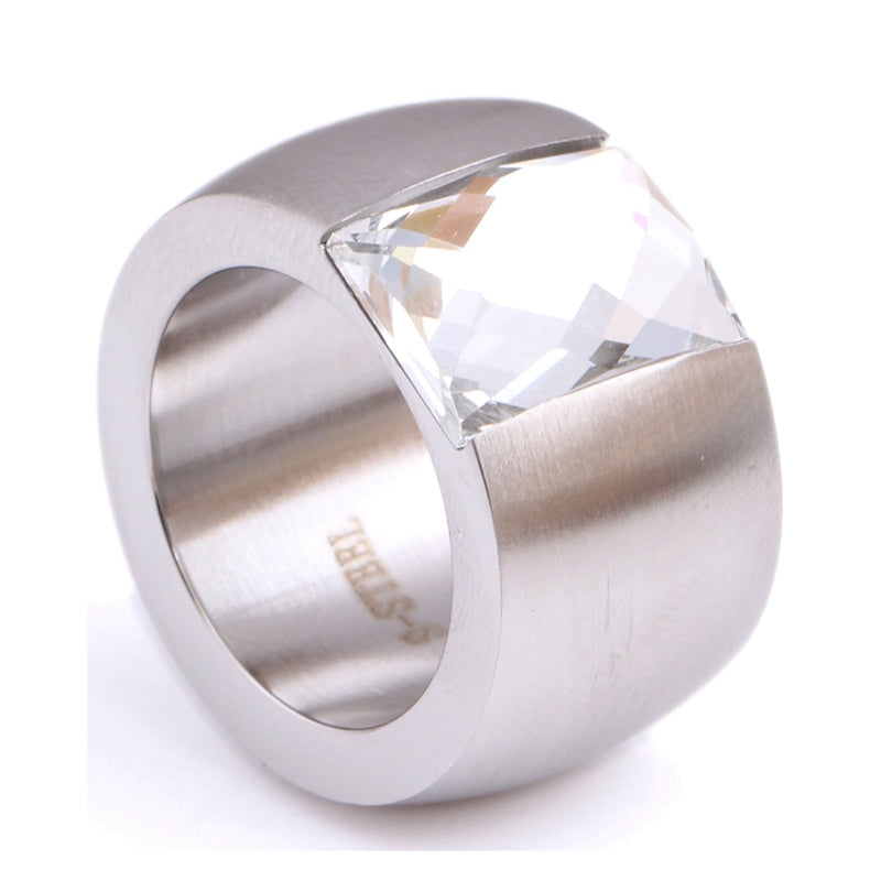 Fashion 14mm Luxury Gold/Silver Color Large Stainless Steel Crystal Rings Female Titanium Wedding Finger Ring for Women