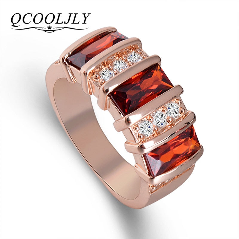 Fashion Design Elegant Luxury Charm Red Crystal Zircon Silver/Gold Ring Wedding Engagement Bridal Jewelry Rings Women