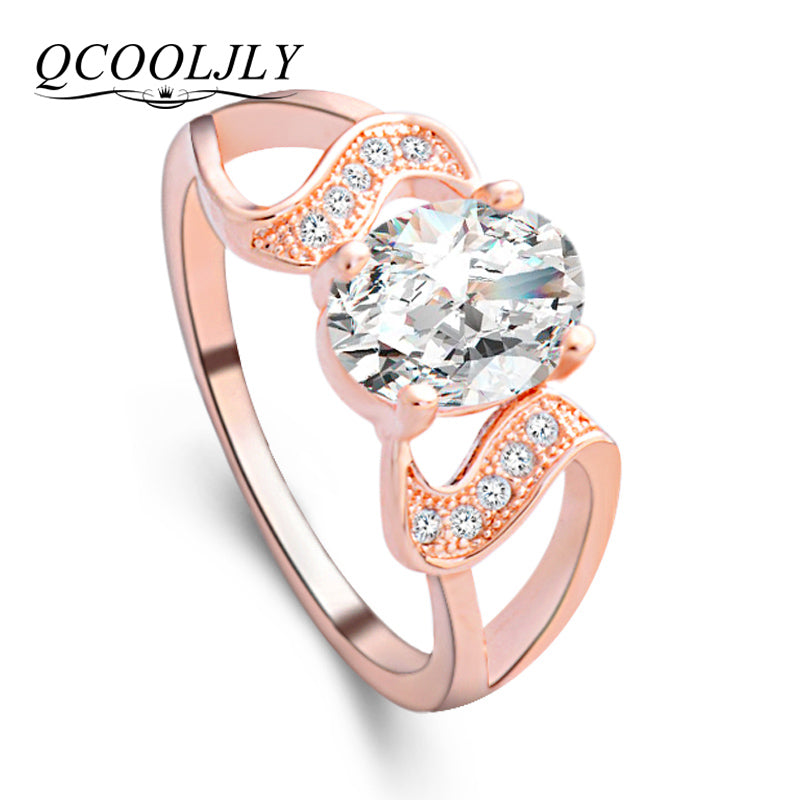 Luxury Female Gold Silver Color Ring Bridal High Quality White Crystal Jewelry Vintage Wedding Rings Girlfriend Gift