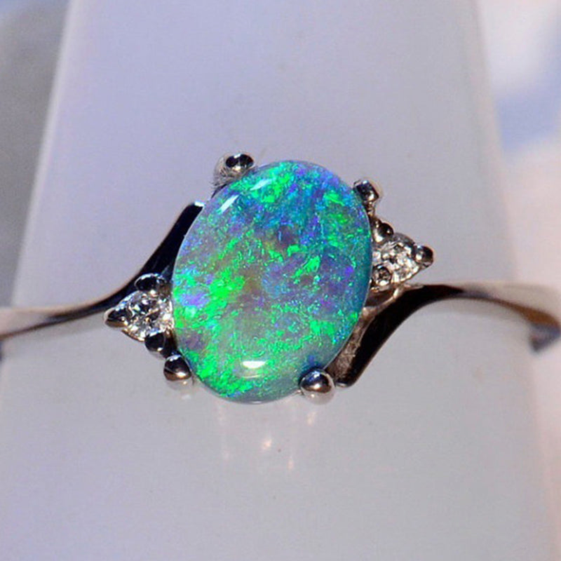 New Design Zircon Blue/White/Green Opal Rings For Women Vintage Fashion Silver Plated Birthstone Rings for women