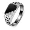 New Fashion Size 7-12 Classic Gold Silver Color Rhinestone Men Ring Black Enamel Male Finger Rings Best Selling