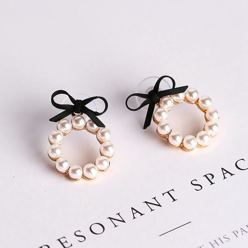 Summer Lovely Colourful Bow Stud Earrings For Women Geometry Circle Simulated Pearl Earrings Boucle D'oreille Brinco