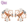 QGGLE 2020 Rose Gold Color Alloy Simulated Pearl Stud Earrings for Women Rhinestone Enamel Flower Tower Stud Earrings Jewelry