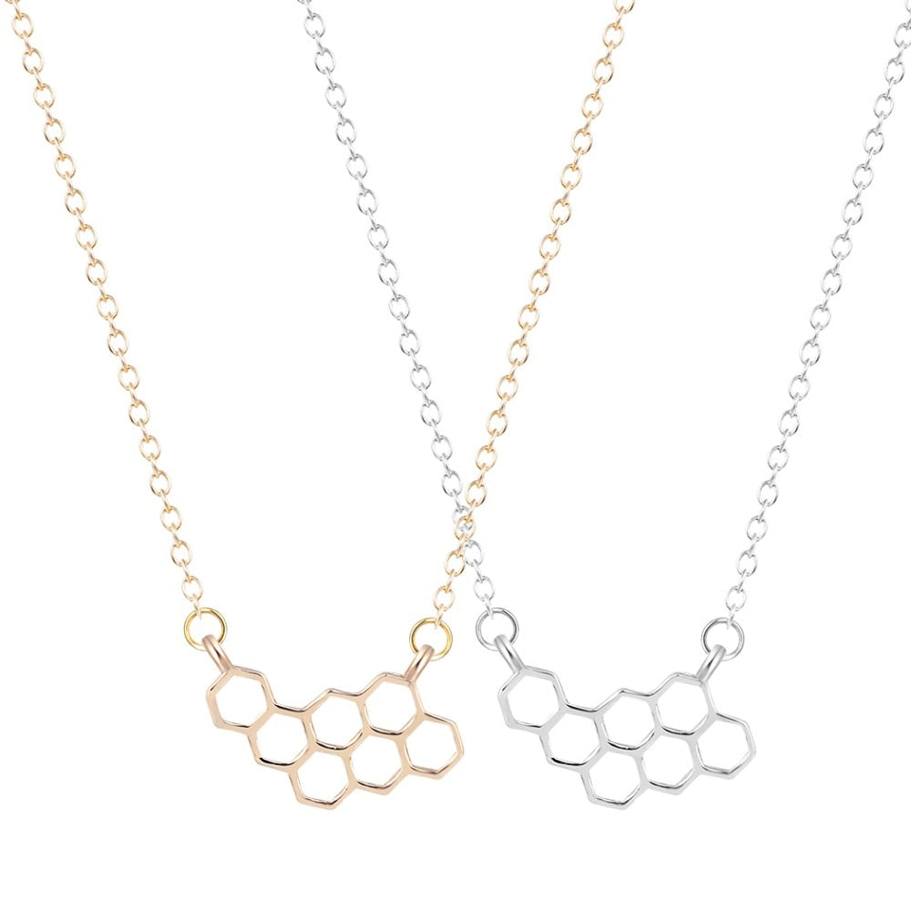 Unique Jewelry Cute Simple Honeycomb Beehive Hive Bee Honeybee Necklace Pendant Collares Fashion Gift for Girls and Women