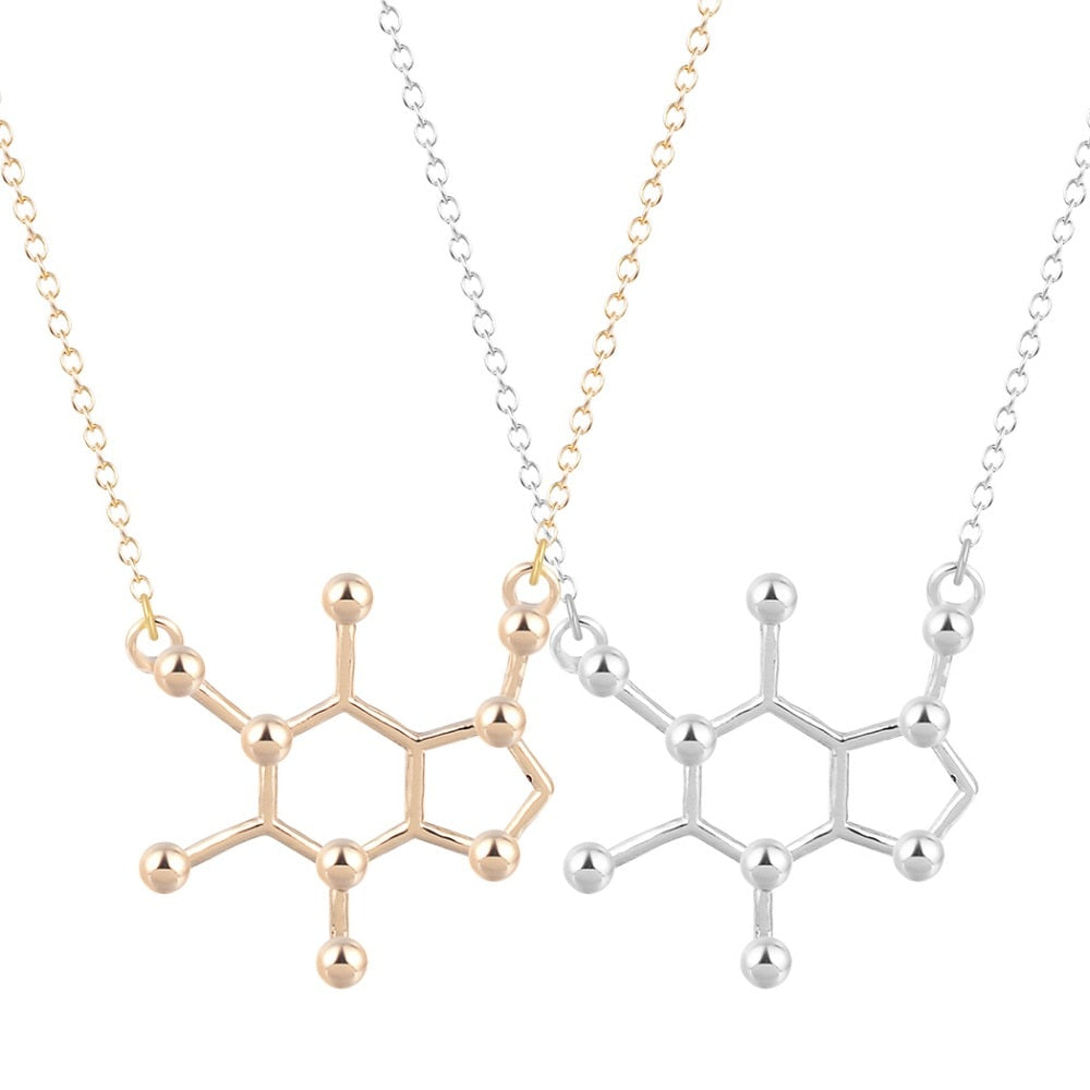 Unique Simple Caffeine Molecule Geometric Polygon Bar Chain Pendant Necklace Women Girls Christmas Party Gift Jewelry