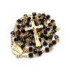 QIGO Black Crystal Rosary Necklace With Cup Gold Fatima Virgin Cross Necklace  Catholic Religious Jewelry