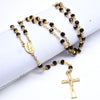 QIGO Black Crystal Rosary Necklace With Cup Gold Fatima Virgin Cross Necklace  Catholic Religious Jewelry