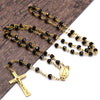 QIGO Black Crystal Rosary Necklace With Cup Gold Fatima Virgin Cross Necklace  Catholic Religious Jewelry