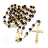 QIGO Black Crystal Rosary Necklace With Cup Gold Fatima Virgin Cross Necklace  Catholic Religious Jewelry
