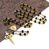QIGO Santiago Cross Rosary Necklace Gold Cross Black Crystal Catholic Necklace Religious Jewelry