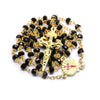 QIGO Santiago Cross Rosary Necklace Gold Cross Black Crystal Catholic Necklace Religious Jewelry
