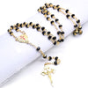 QIGO Santiago Cross Rosary Necklace Gold Cross Black Crystal Catholic Necklace Religious Jewelry