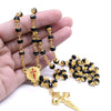 QIGO Santiago Cross Rosary Necklace Gold Cross Black Crystal Catholic Necklace Religious Jewelry