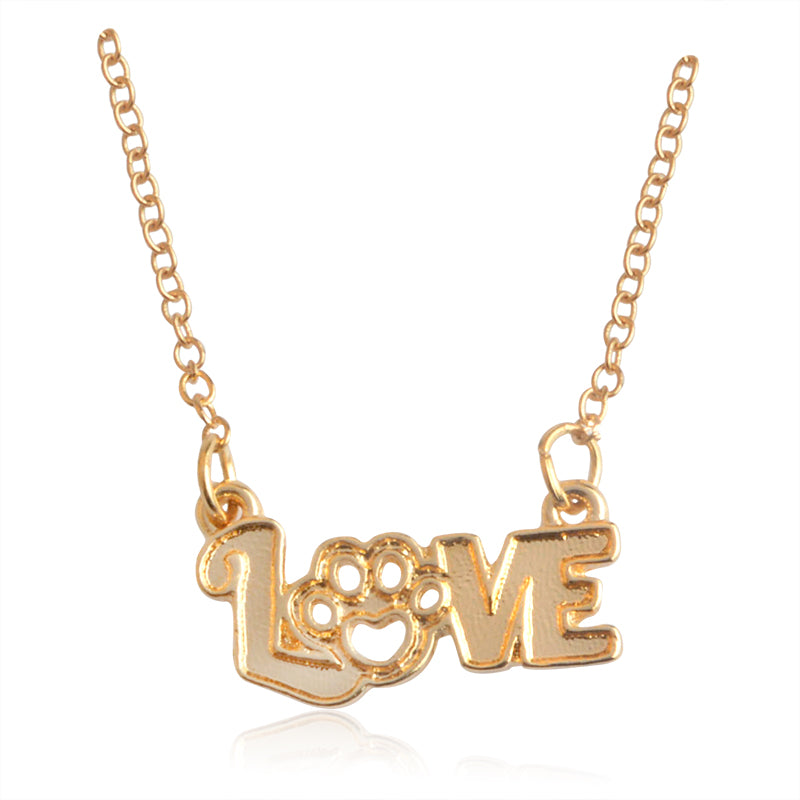 Gold Silver 2 Color Love&Paw Pendant Necklace Animal Pet Memorial Puppy Dog Bear Cat Lover Christmas Gift